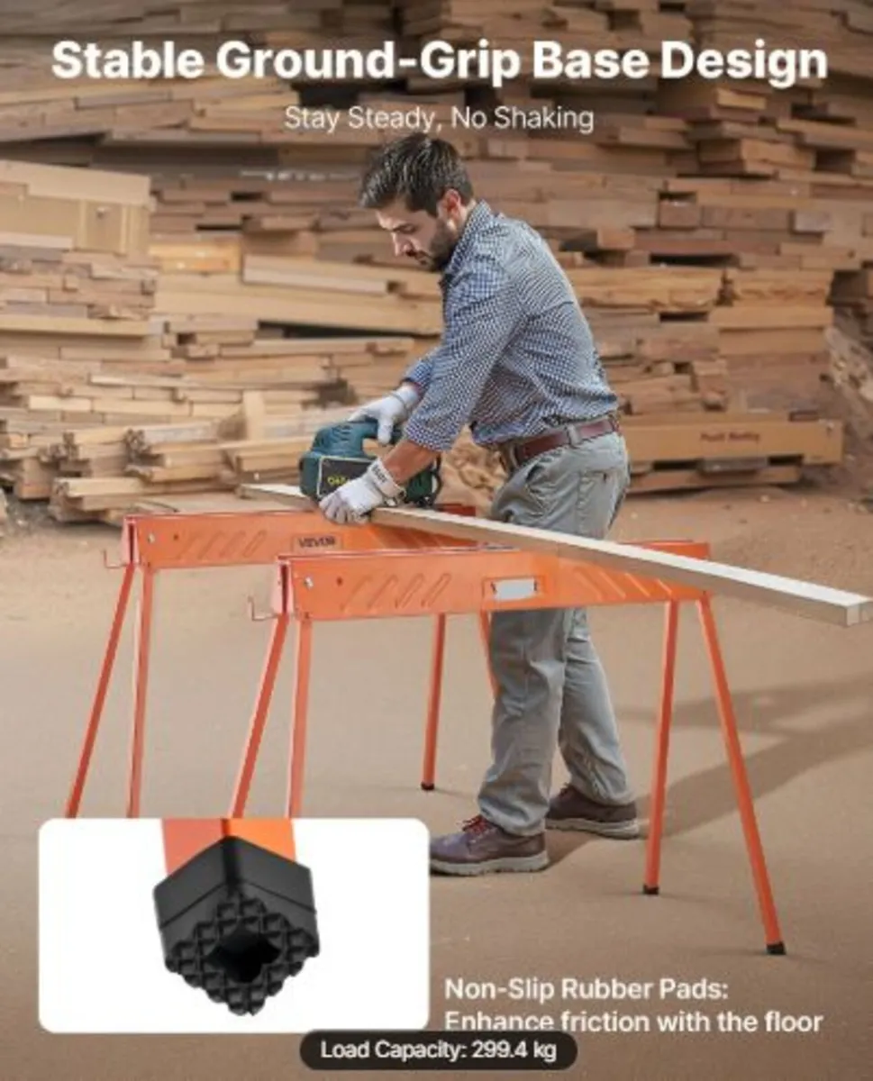 Saw Horses, 2 Pack Folding Work Horses, 299.4 kg - Image 3
