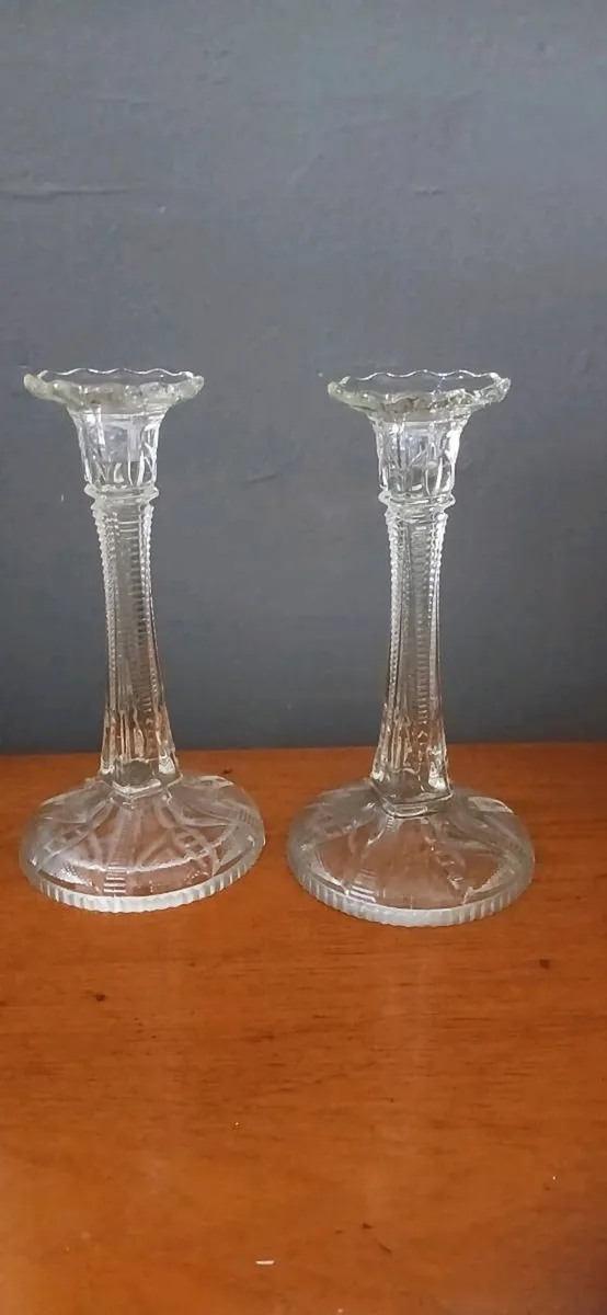 Pair Of Vintage Pressed Glass Candle Holders - Image 1