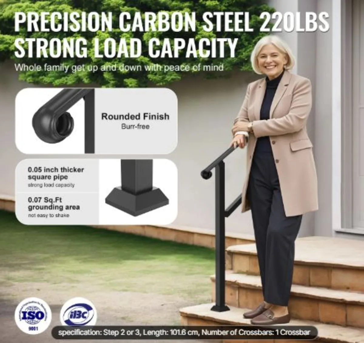 Handrails for Outdoor Steps, 2-3 Step Stair Hand - Image 3