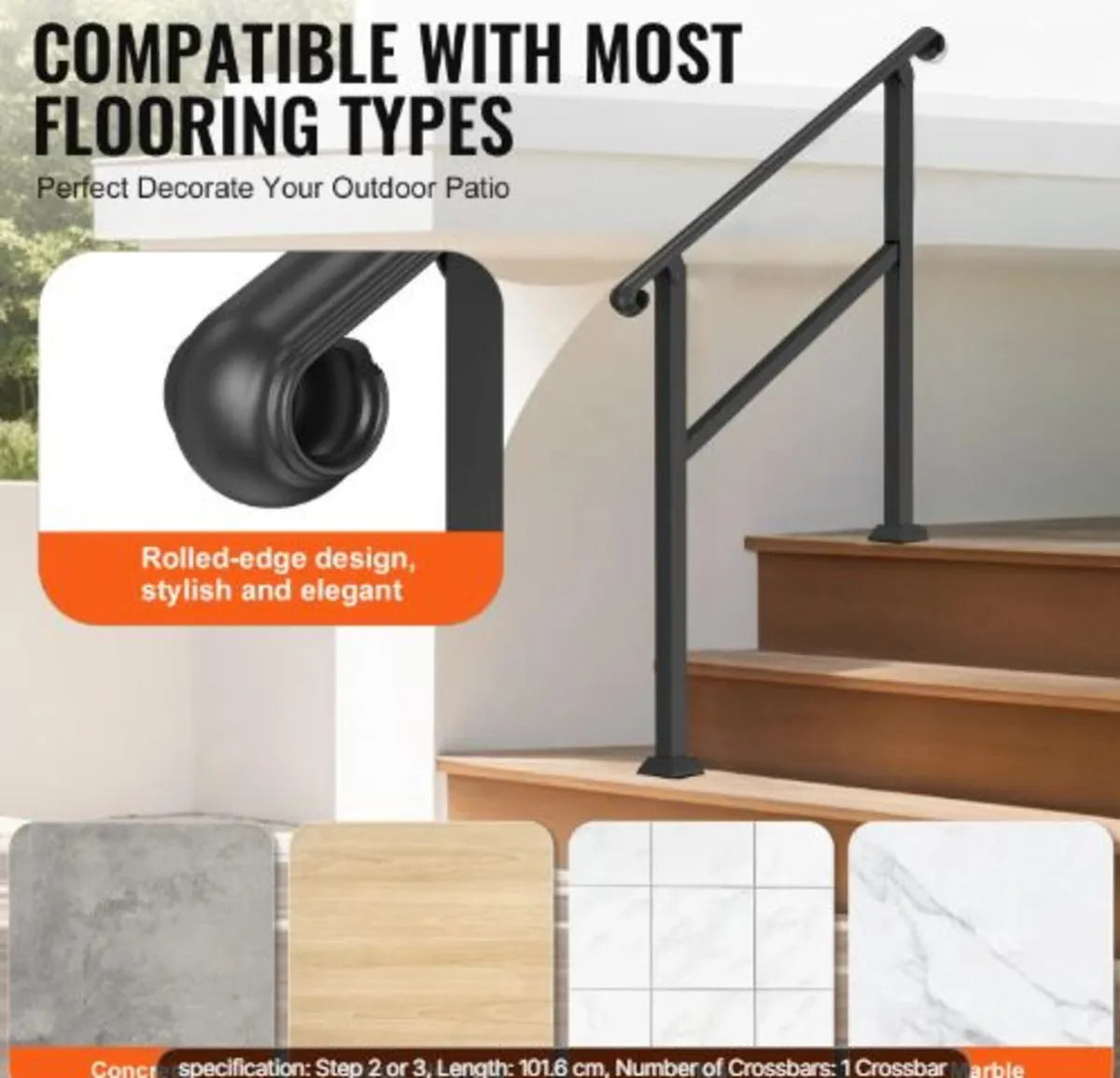 Handrails for Outdoor Steps, 2-3 Step Stair Hand - Image 2