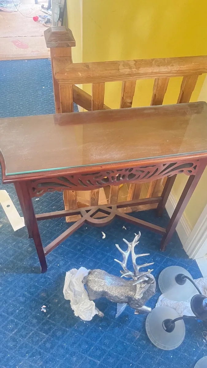 Console/Display Table with Glass Top & Fretwork - Image 1