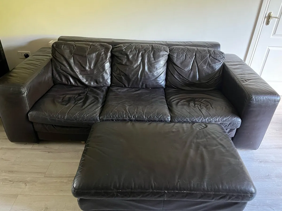 3 seater, 2 seater and foot rest leather couch - Image 2