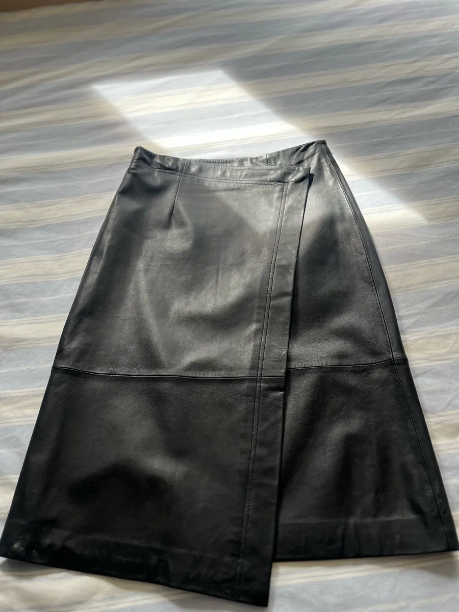 Paul Costelloe Black leather wrap skirt - Image 1