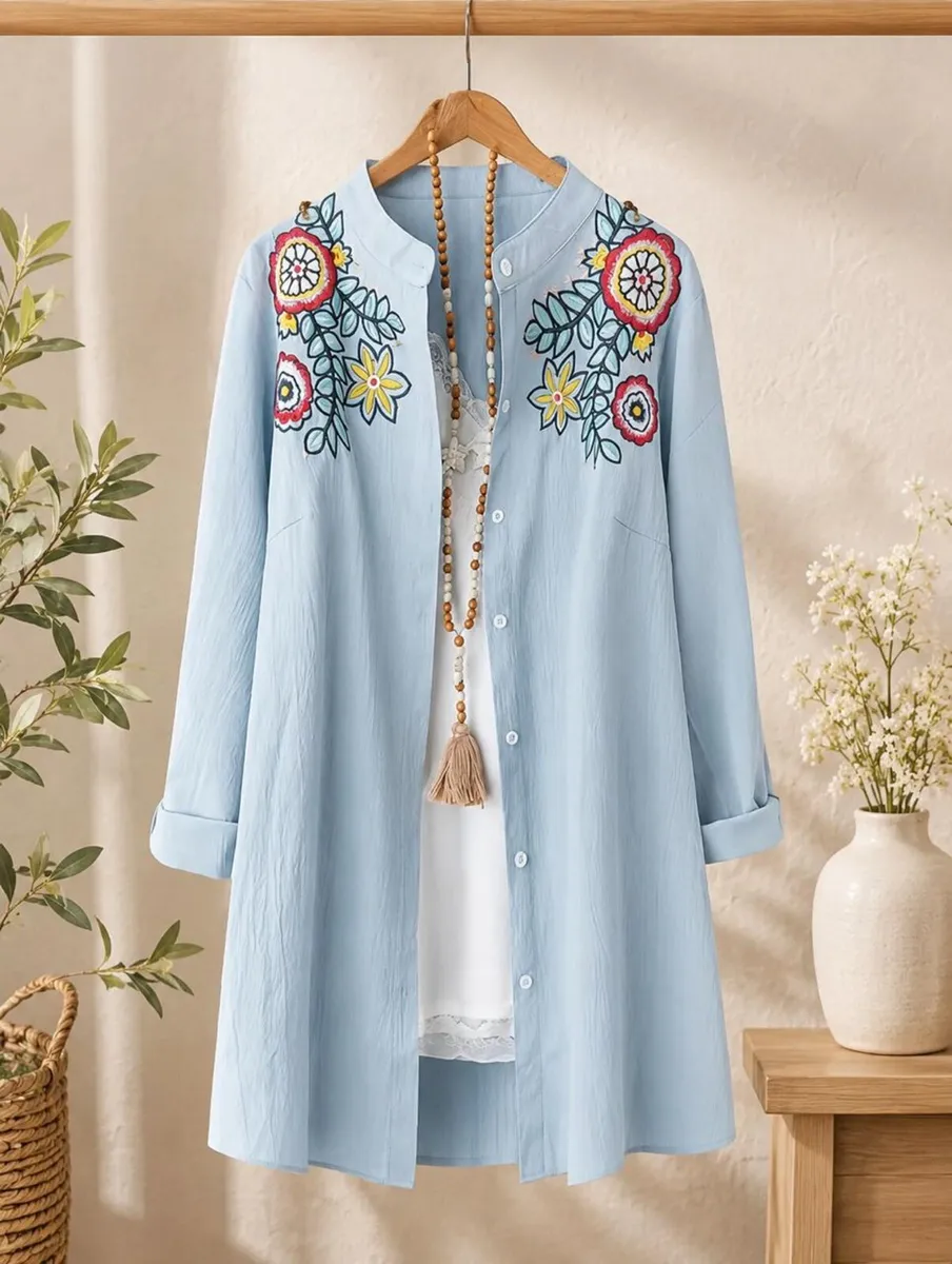 Women'S Spring Autumn Embroidered Long Sleeve Top - Image 2