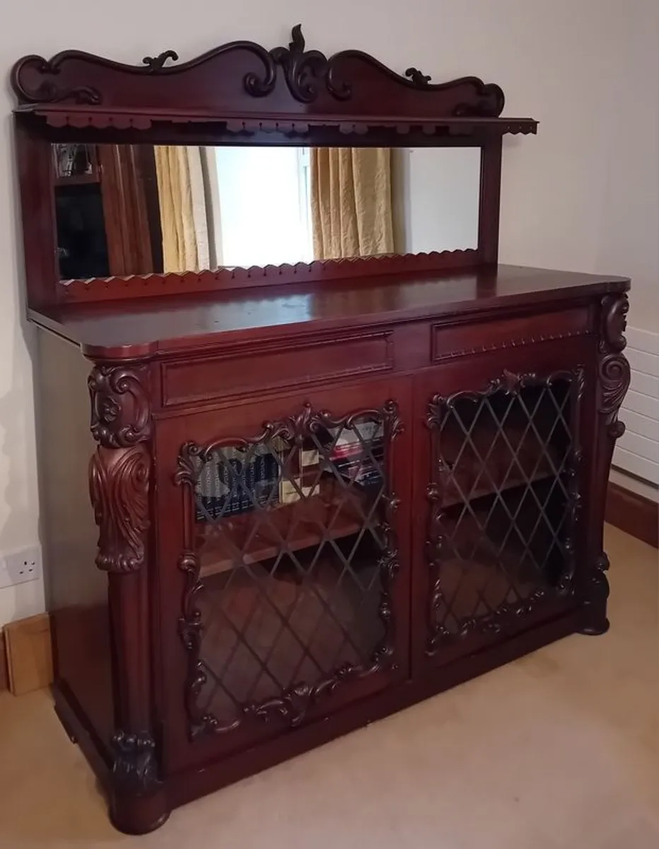 Beautiful Antique Mahogany Chiffonier Sideboard with Mirror & Display Cabinet - Image 4