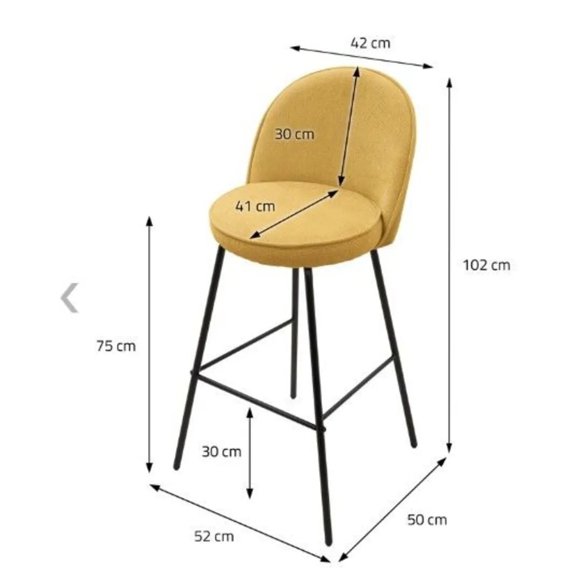 Set of 2 Mustard Upholstered Bar Stools with Backr - Image 3