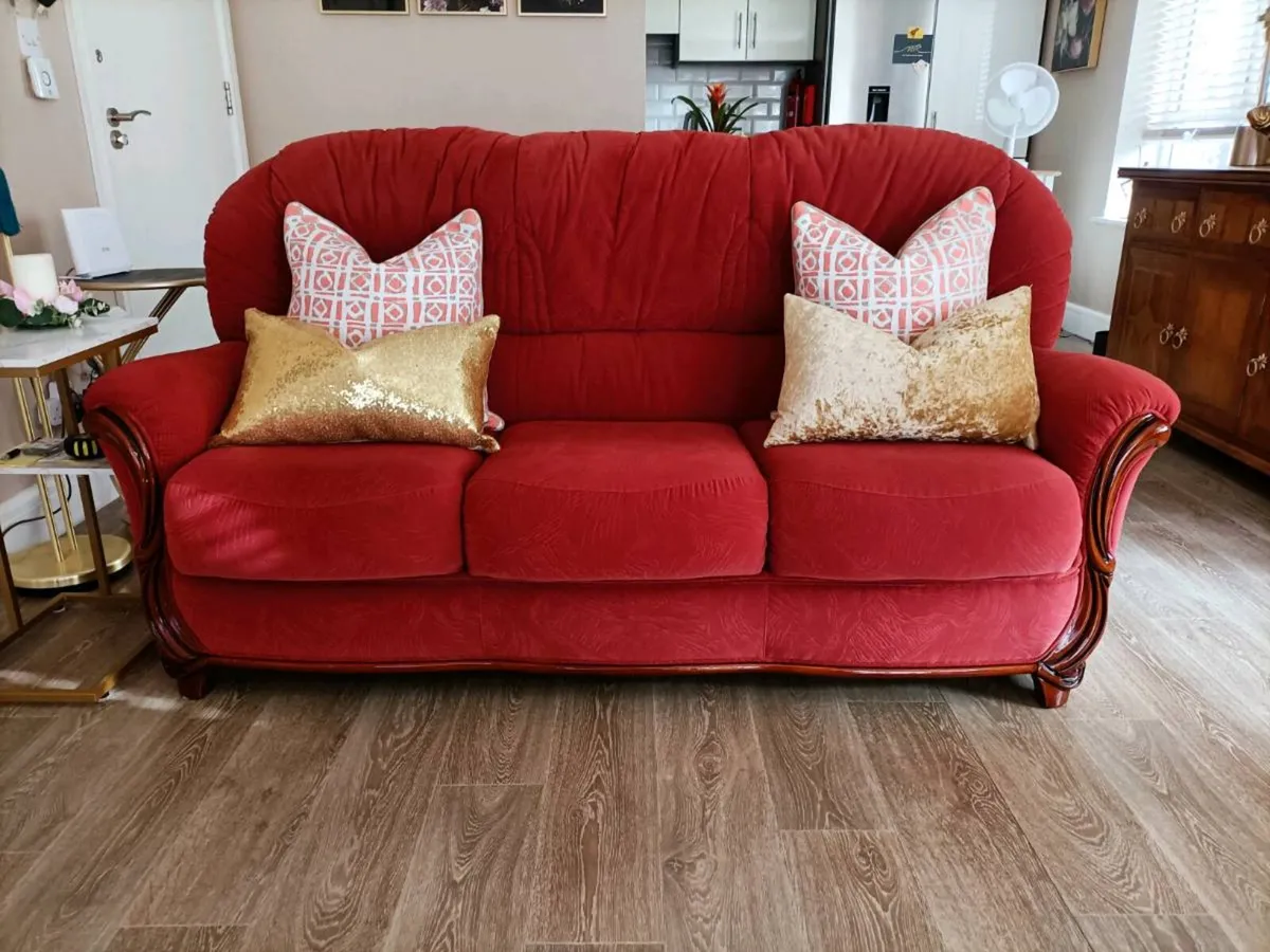 3 Seater + Armchair Traditional Sofa in Terracotta - Image 2
