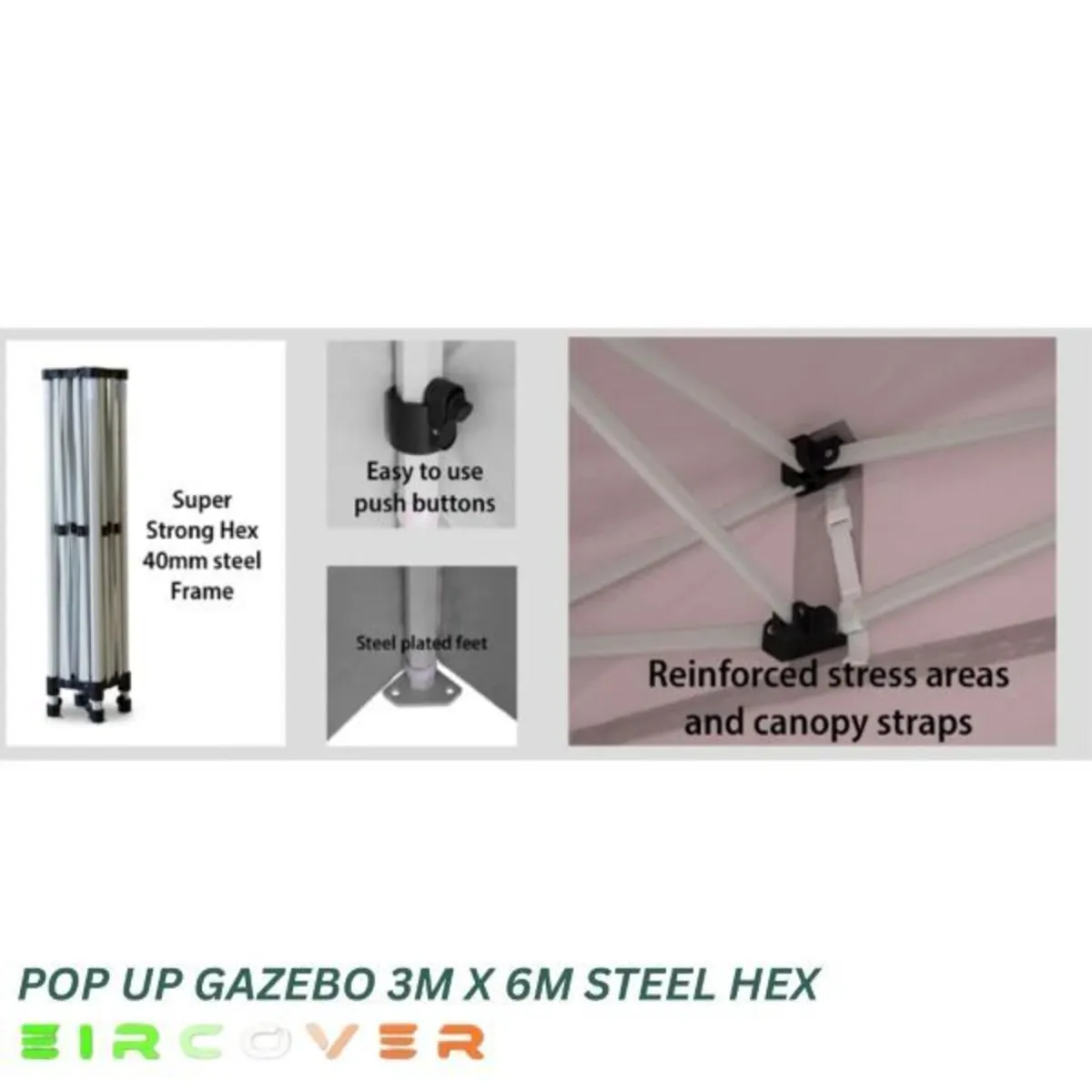 Marquee Pop Up Gazebo Steel 40mm Hex 3m x 6m - Image 4