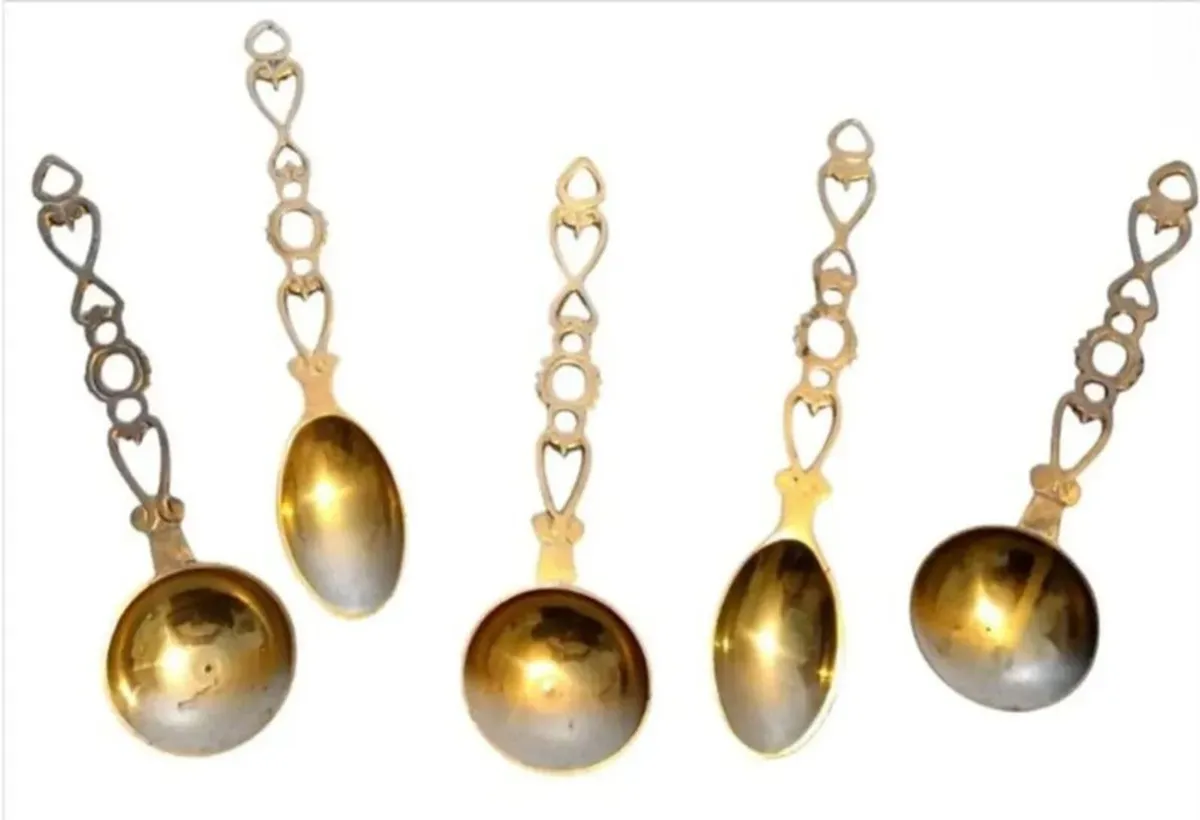 Vintage Solid Brass Welsh Love Spoons Set - Image 2