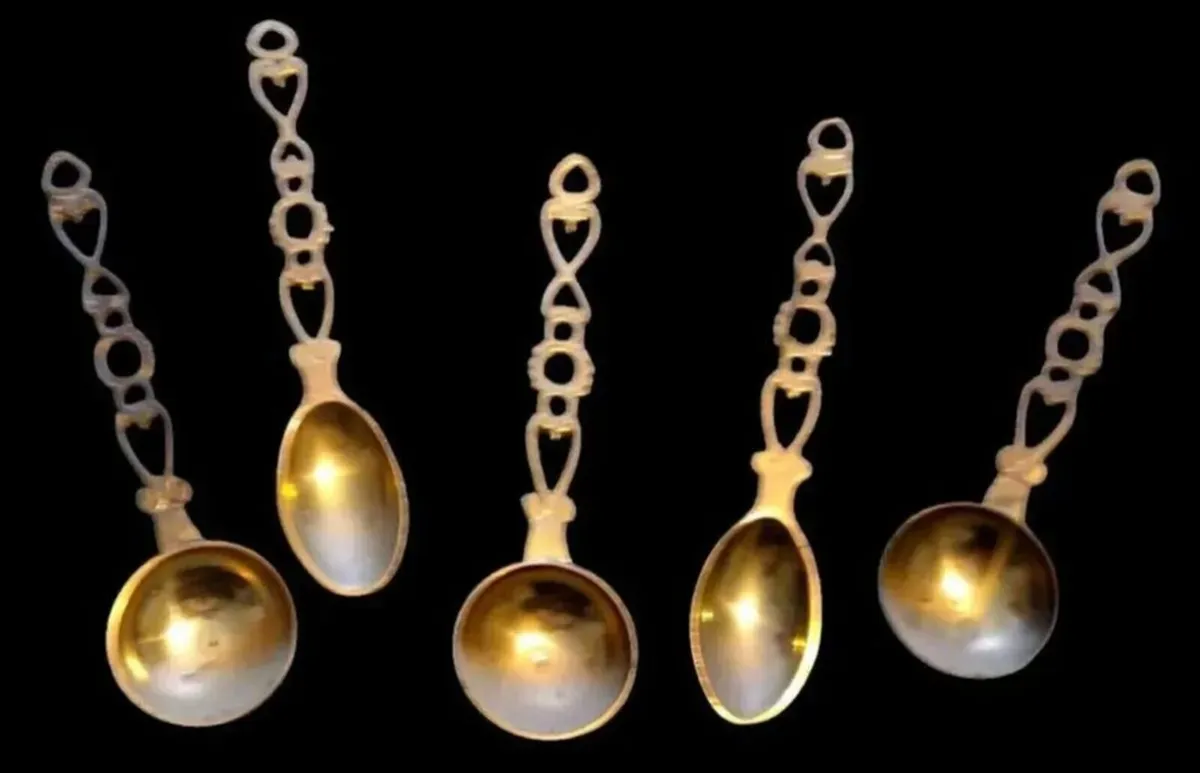 Vintage Solid Brass Welsh Love Spoons Set - Image 1