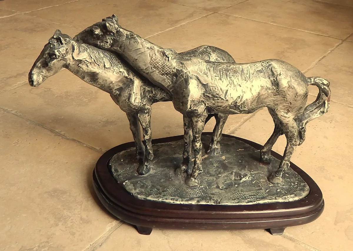 Artwork Figurines of Horses on Wood Base - Image 4