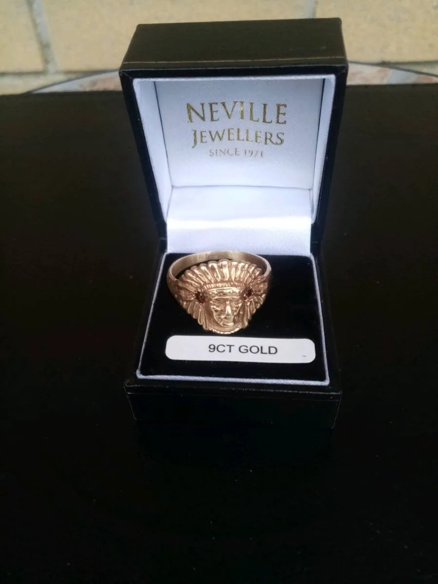 Vintage 9ct Gold Indian Chief Head Ring - Image 2