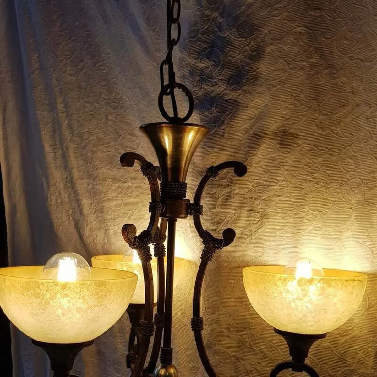 Pair of Long Drop Pub Chandeliers with Shades - Reclaimed from Former Village Bar - Image 4