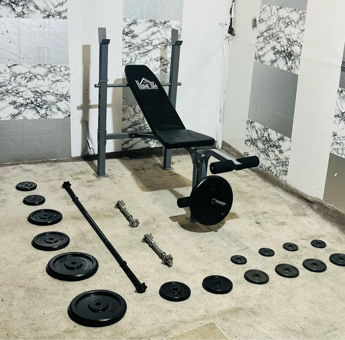 62KG IRON WEIGHTS BENCH BARBELL DUMBBELLS - Image 1