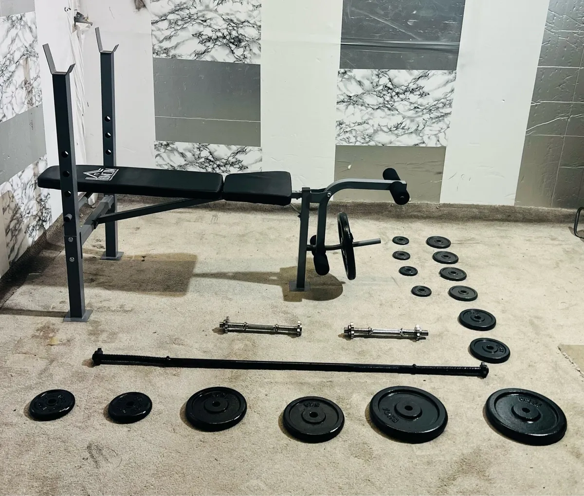 62KG IRON WEIGHTS BENCH BARBELL DUMBBELLS - Image 3