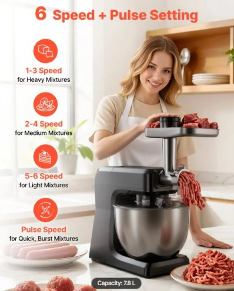 Stand Mixer, 7.8 L Electric Kitchen Mixer, 1500W - Image 2