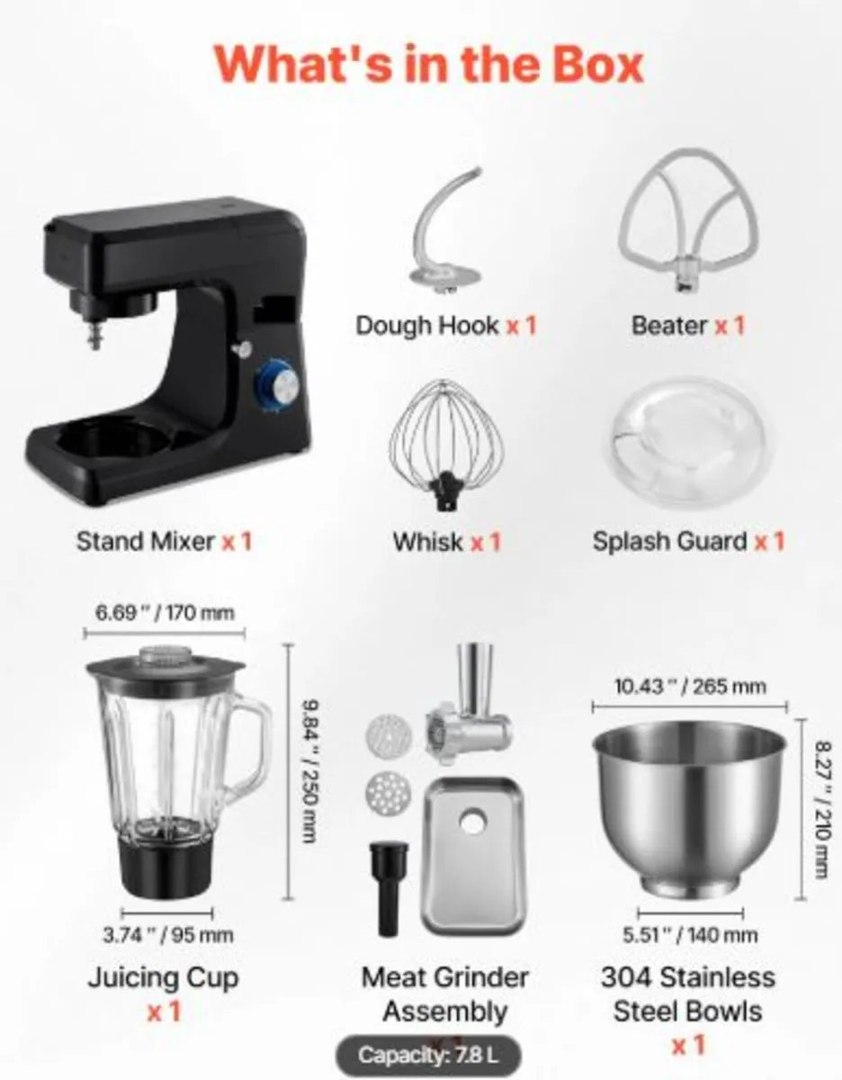 Stand Mixer, 7.8 L Electric Kitchen Mixer, 1500W - Image 3