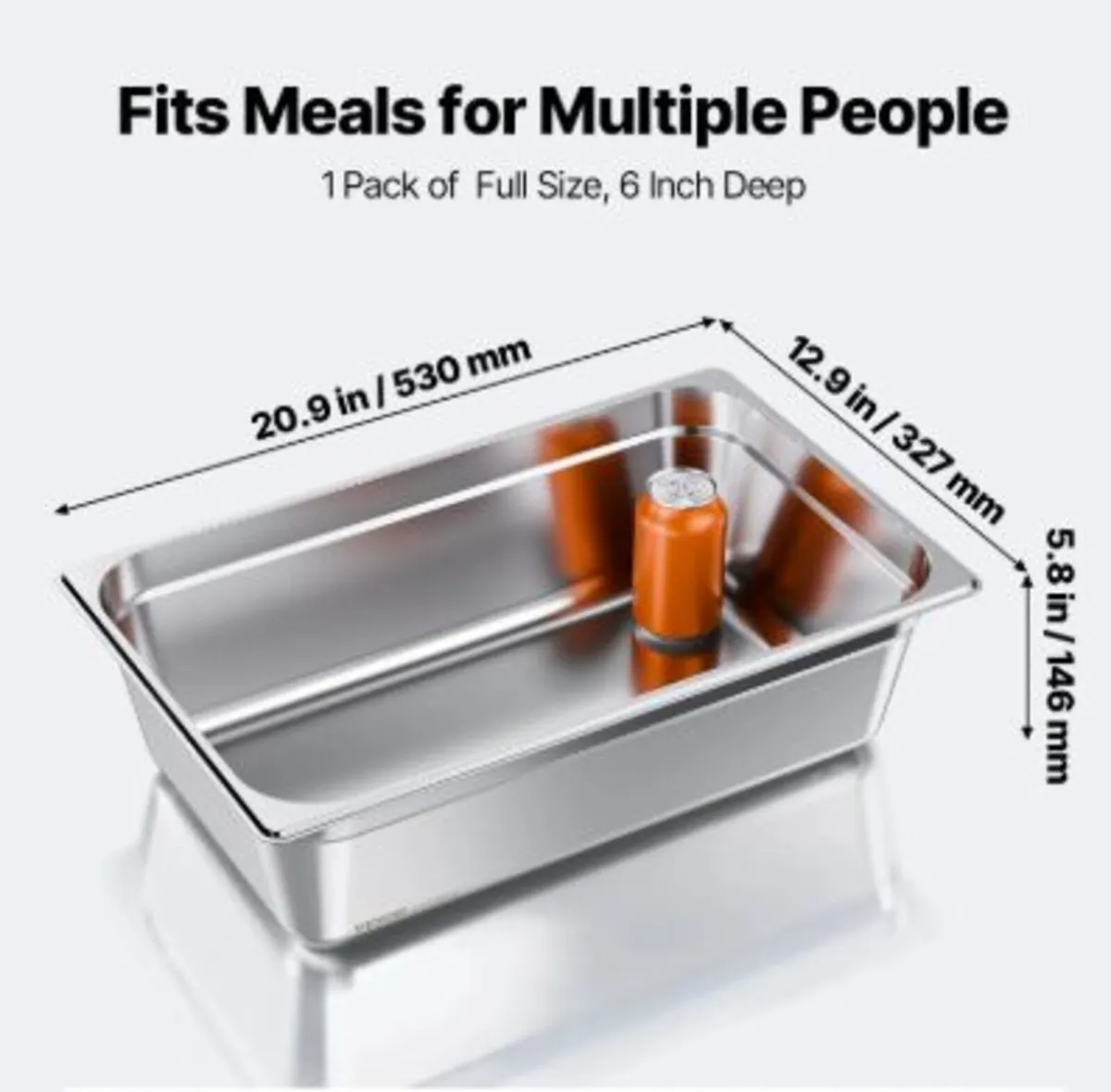 Stainless Steam Hotel Pan, Full Size x 145mm Deep - Image 2