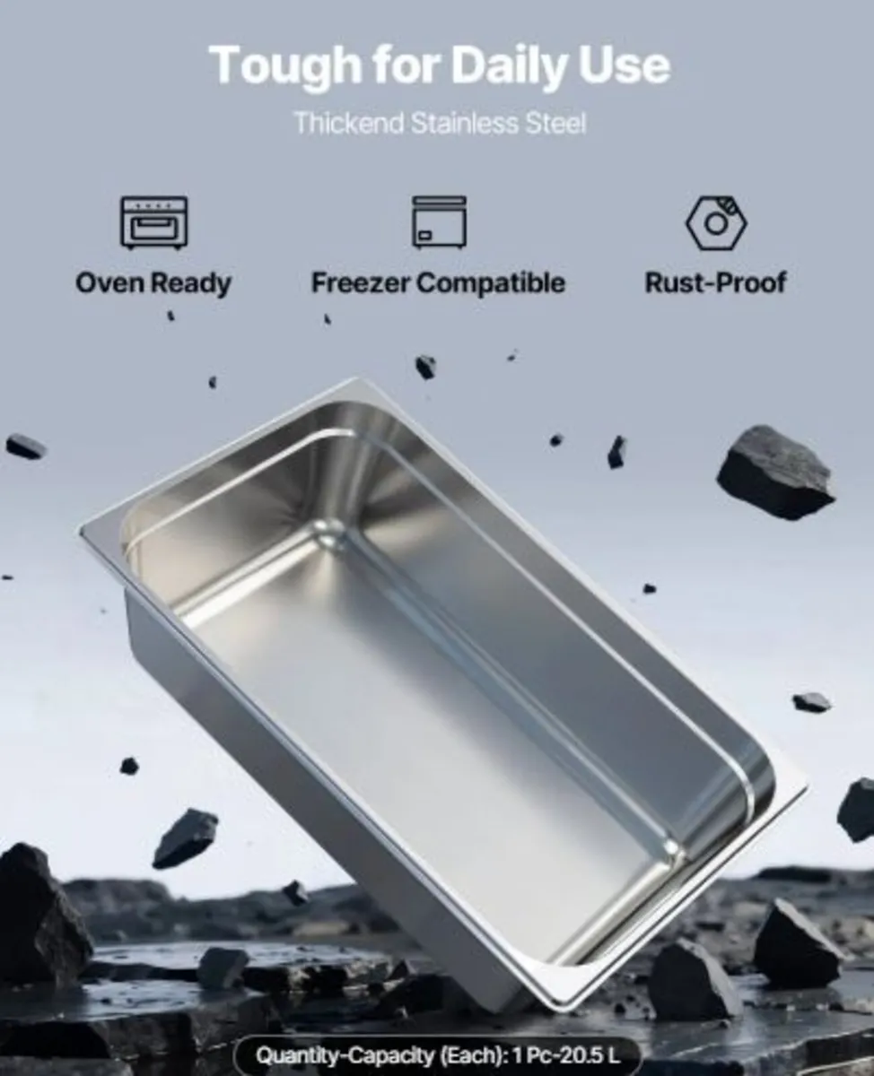 Stainless Steam Hotel Pan, Full Size x 145mm Deep - Image 3