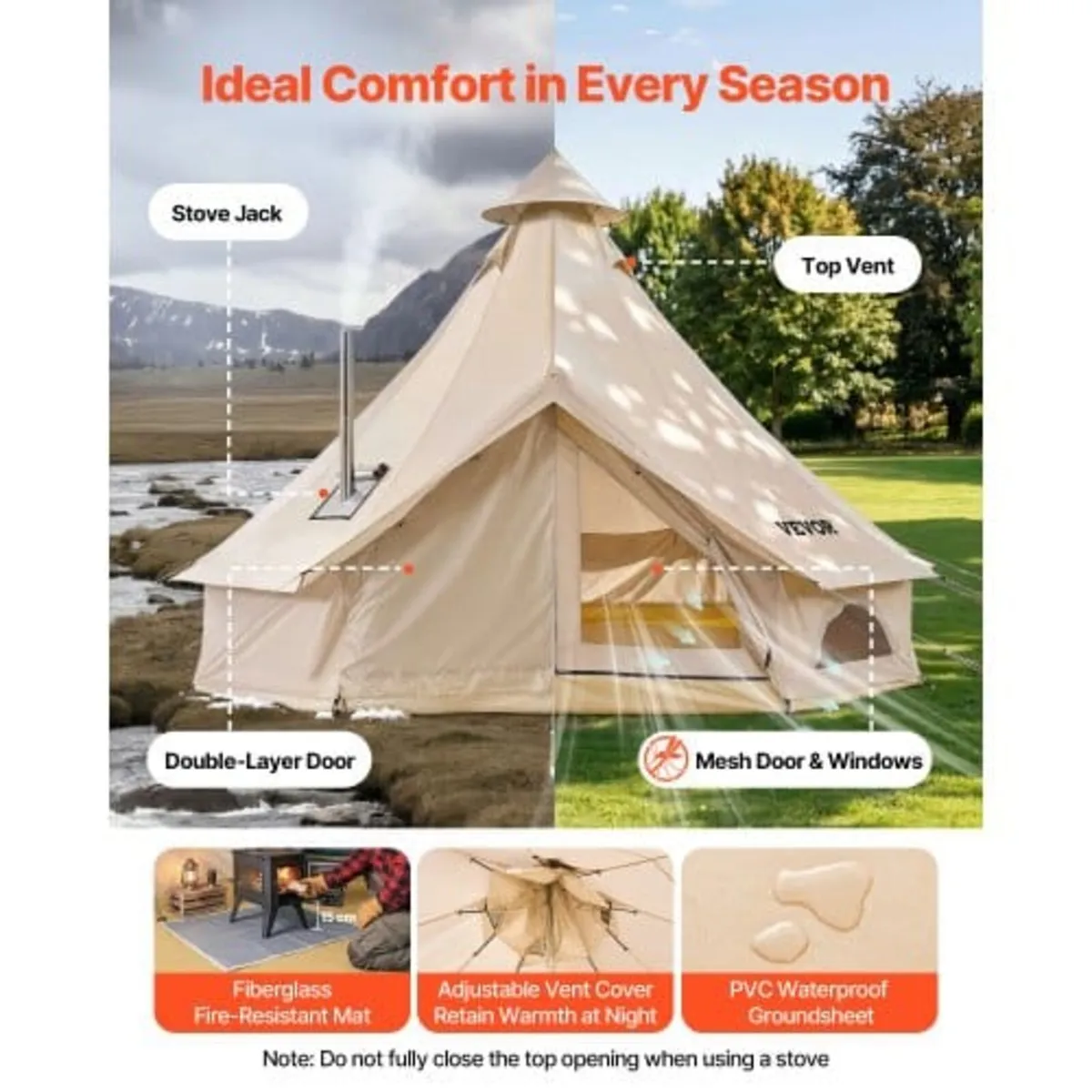 Oxford Bell Tent, 4 Seasons 3 m Yurt Tent for Camp - Image 4