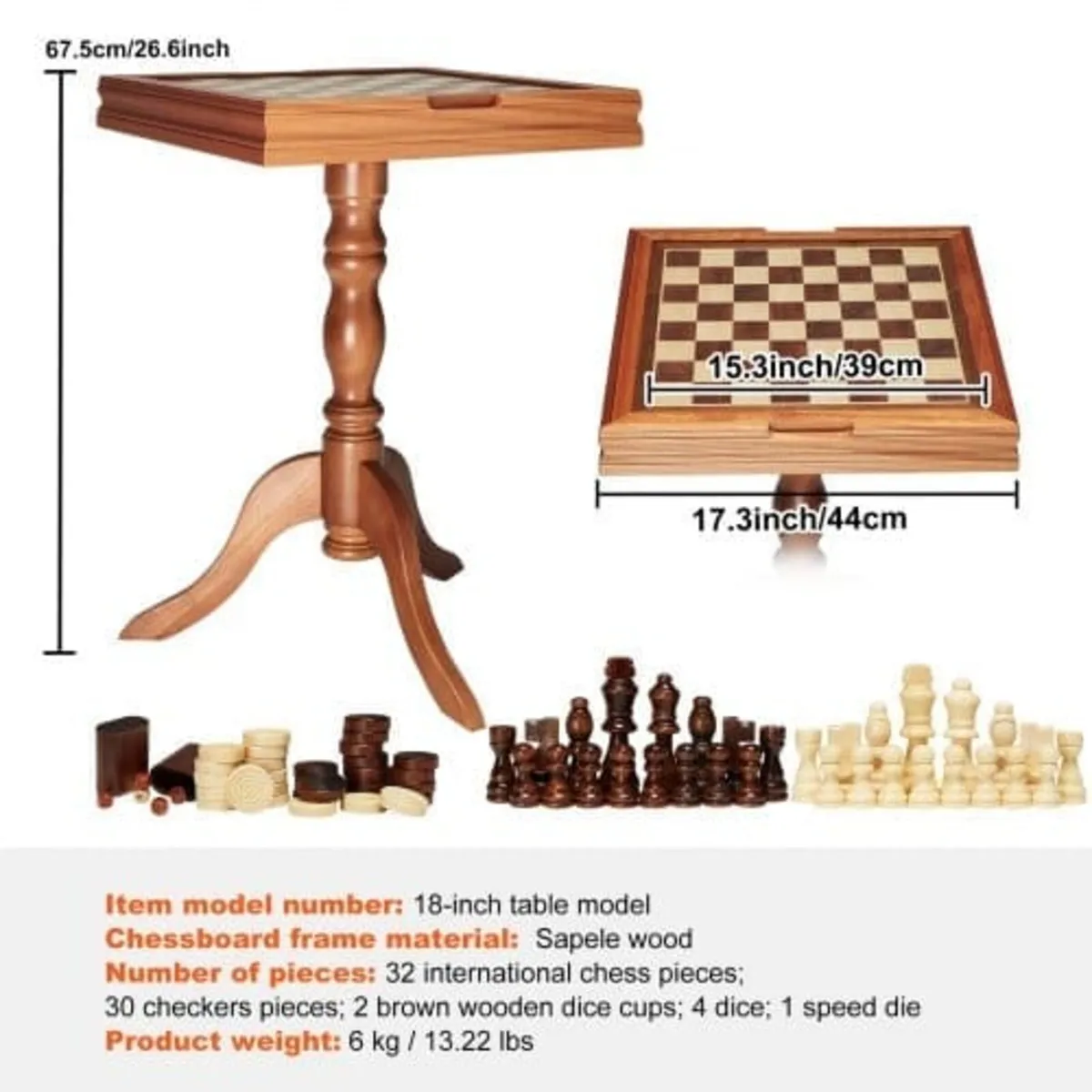 3-IN-1 Chess Checkers Backgammon Table Set, 18 Inc - Image 3