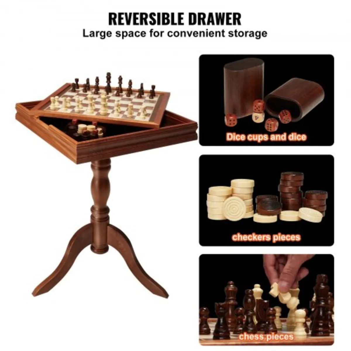 3-IN-1 Chess Checkers Backgammon Table Set, 18 Inc - Image 4