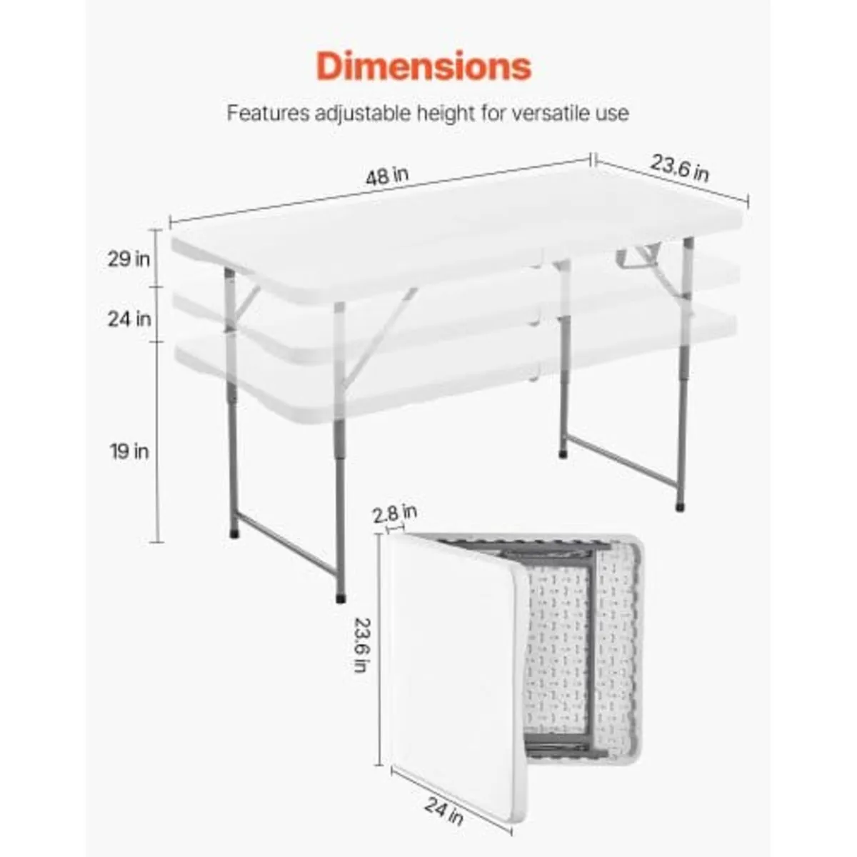 Folding Table, 4 Ft Heavy Duty Portable Fold-in-Ha - Image 2