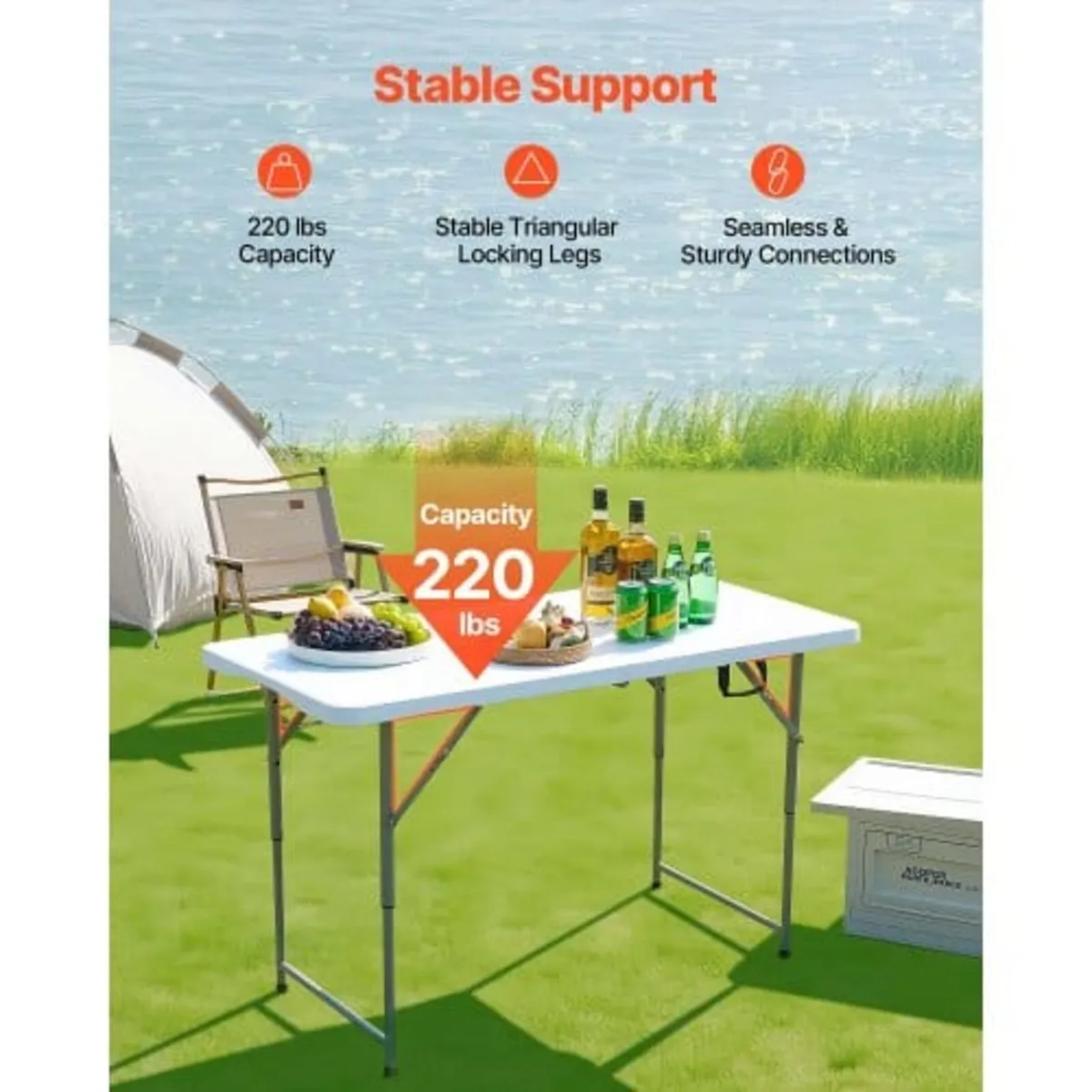 Folding Table, 4 Ft Heavy Duty Portable Fold-in-Ha - Image 3