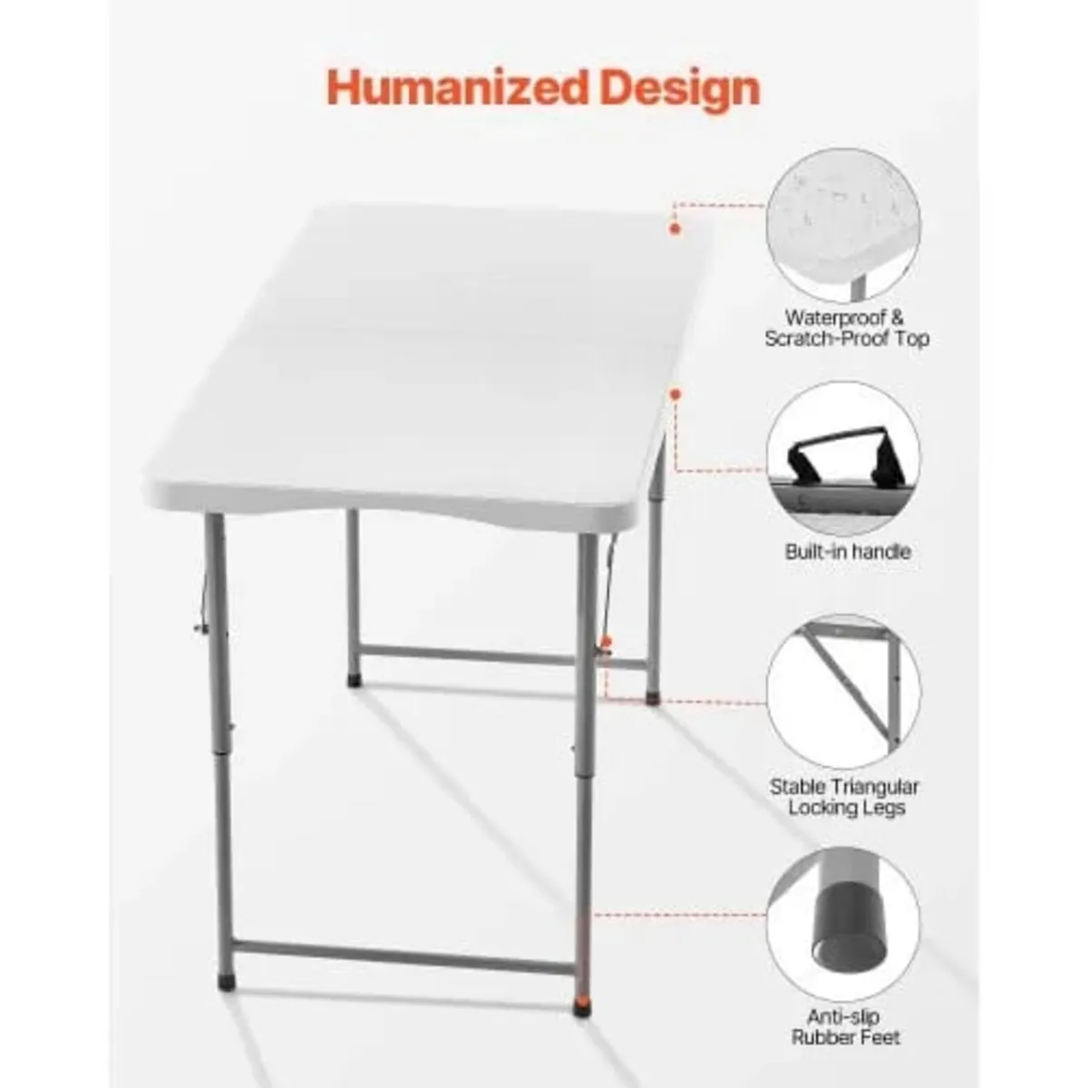 Folding Table, 4 Ft Heavy Duty Portable Fold-in-Ha - Image 4