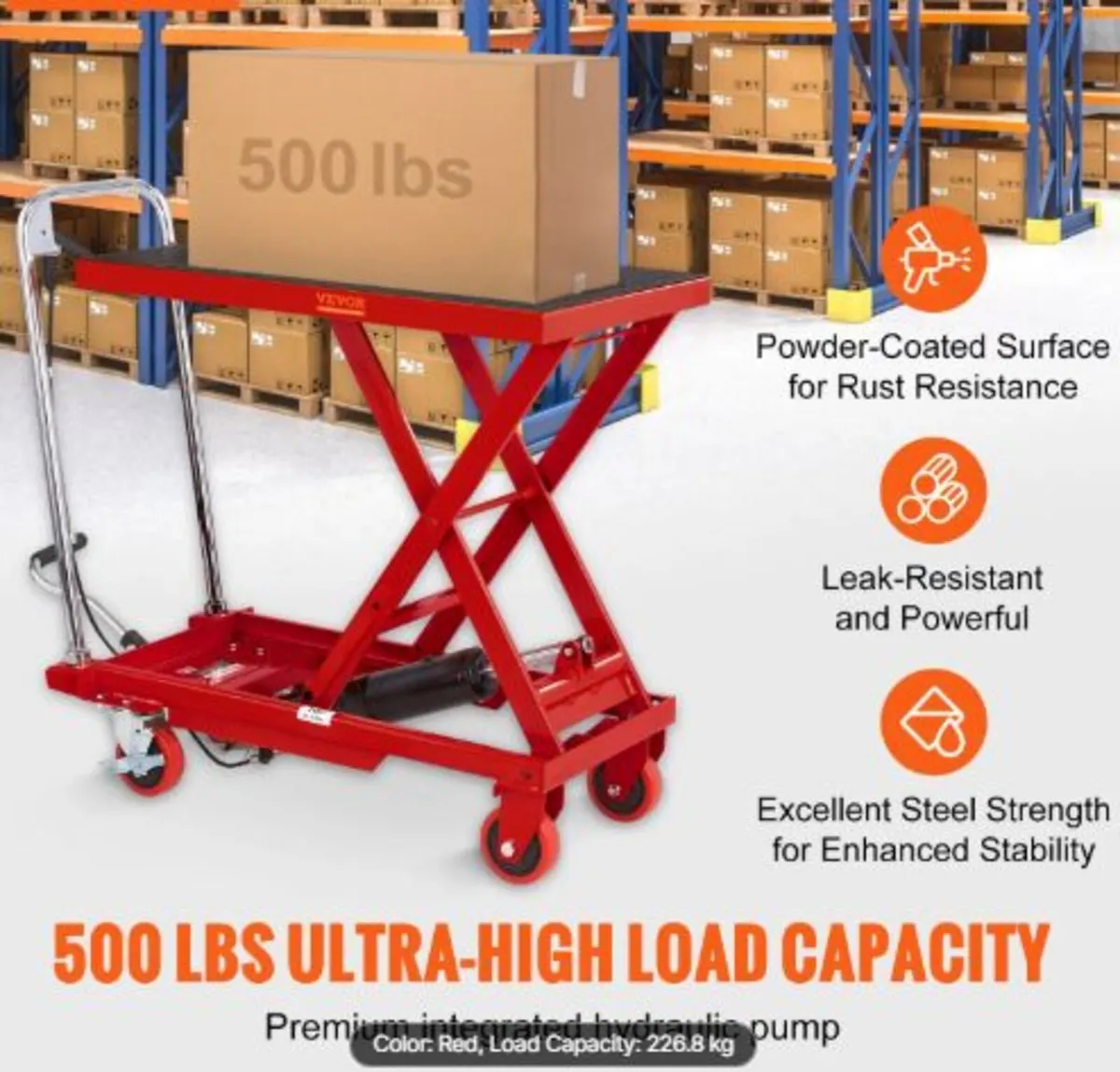 Hydraulic Lift Table Cart, 500lbs Capacity 28.5" - Image 2