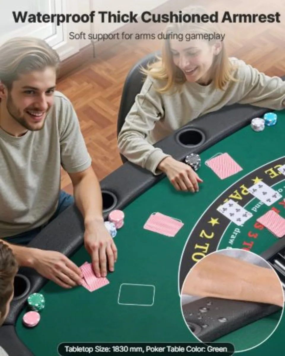 Foldable Poker Table, 7 Player 1828.8 mm Folding - Image 3