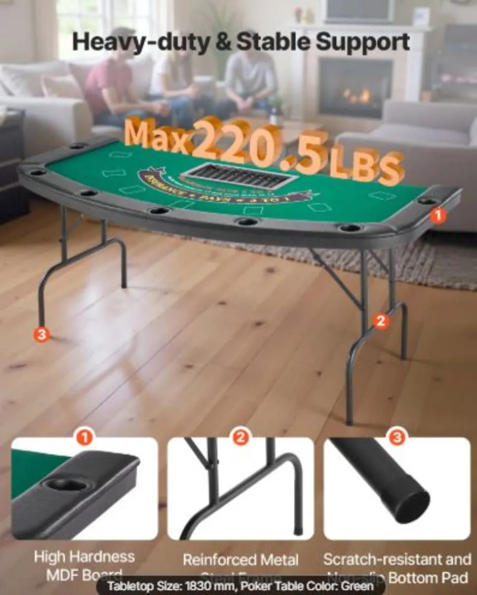 Foldable Poker Table, 7 Player 1828.8 mm Folding - Image 4