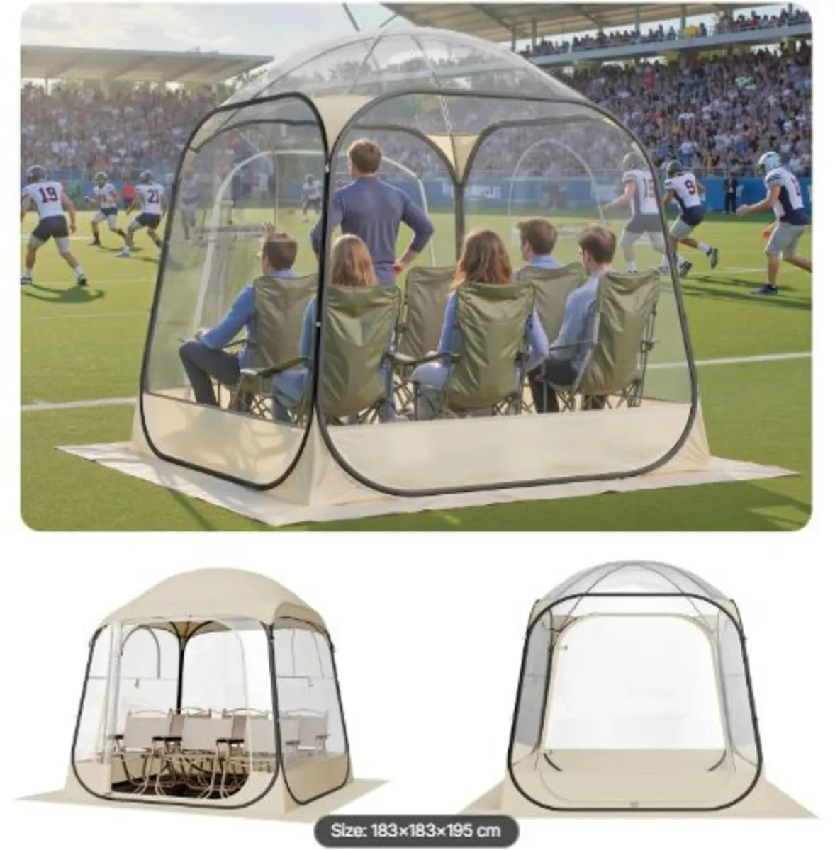 Pop up Sports Tent, 1.83x1.83 m Clear Bubble Tent - Image 2