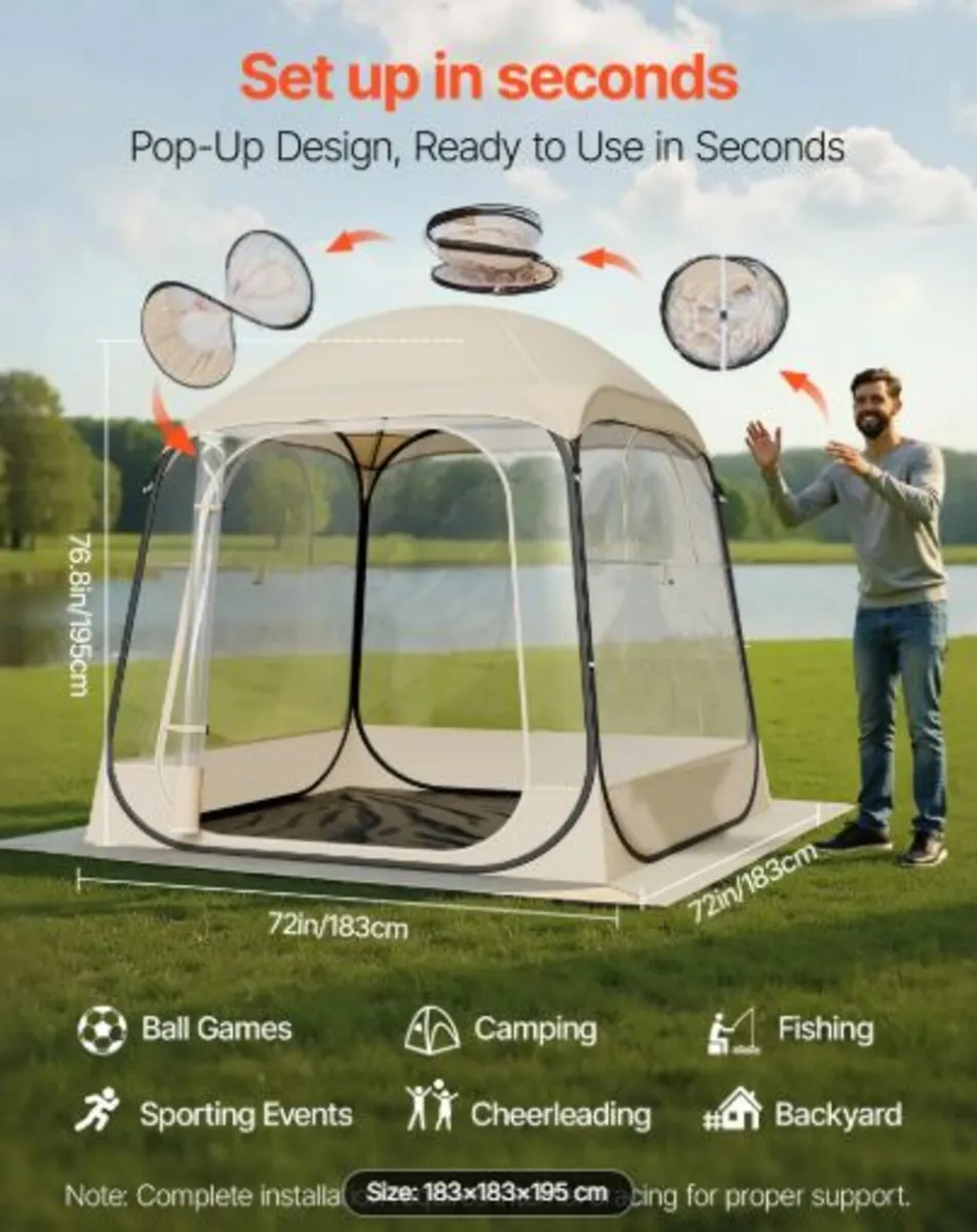 Pop up Sports Tent, 1.83x1.83 m Clear Bubble Tent - Image 4