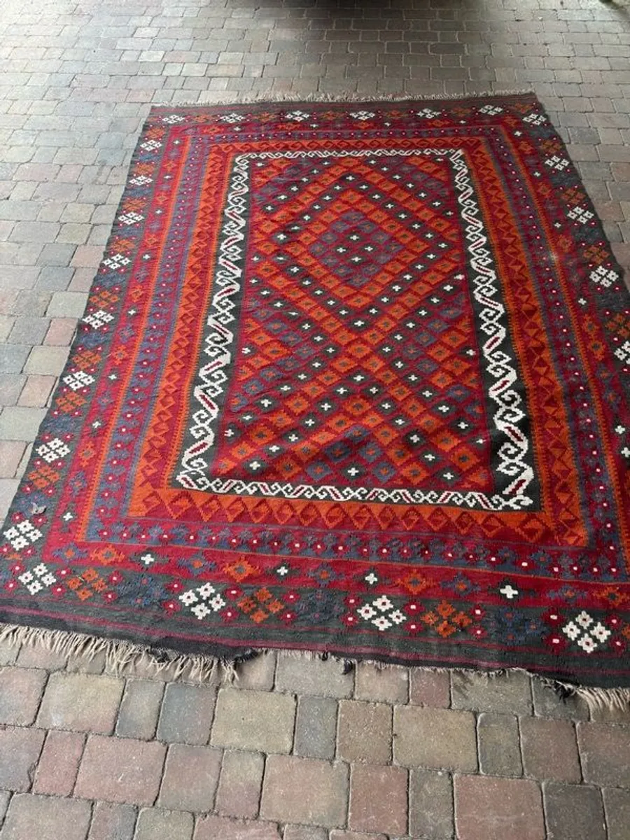 Large Vintage Handwoven Tribal Kilim Rug Wool Flatweave (203x275cm) - Image 1