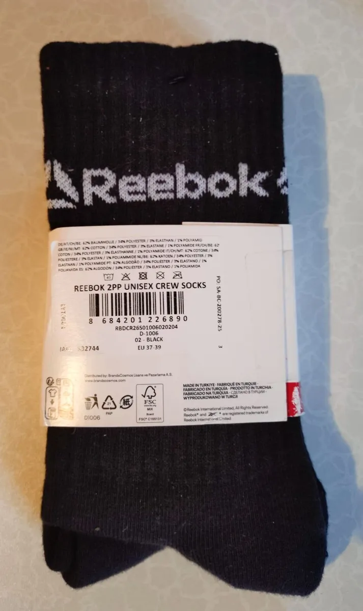 2 PAIRS OF BLACK REEBOK CREW SOCKS (NEW). - Image 4