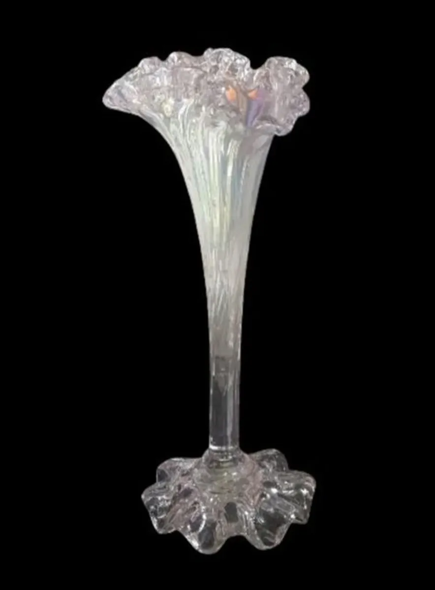 Vintage Iridescent White Carnival Glass Swung Vase - Image 3