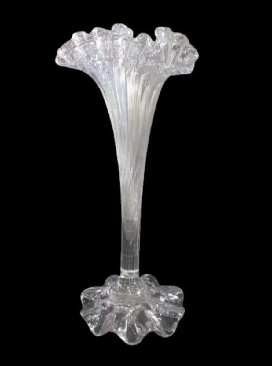 Vintage Iridescent White Carnival Glass Swung Vase - Image 4
