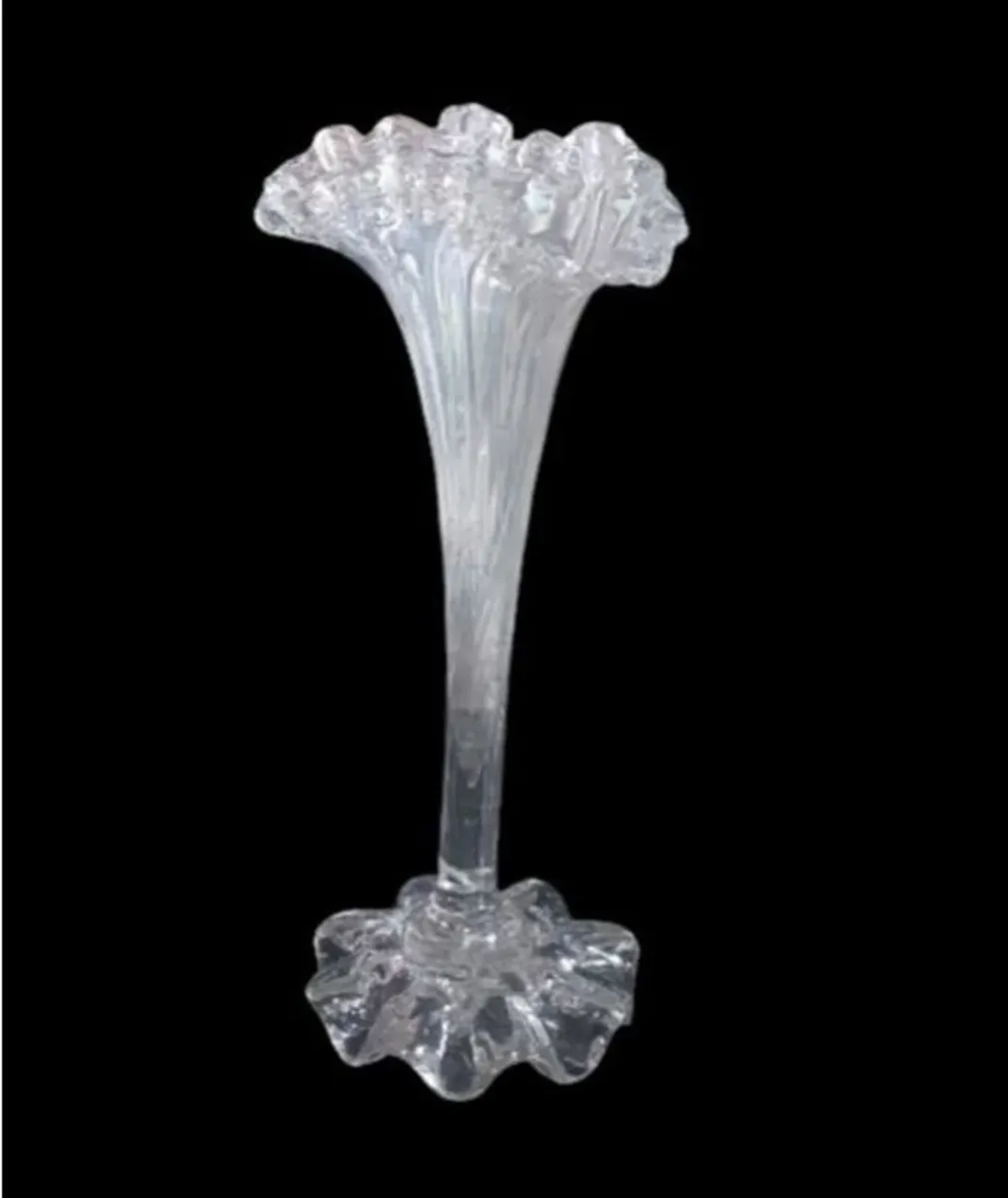 Vintage Iridescent White Carnival Glass Swung Vase - Image 1
