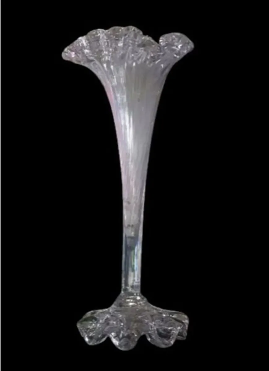 Vintage Iridescent White Carnival Glass Swung Vase - Image 2