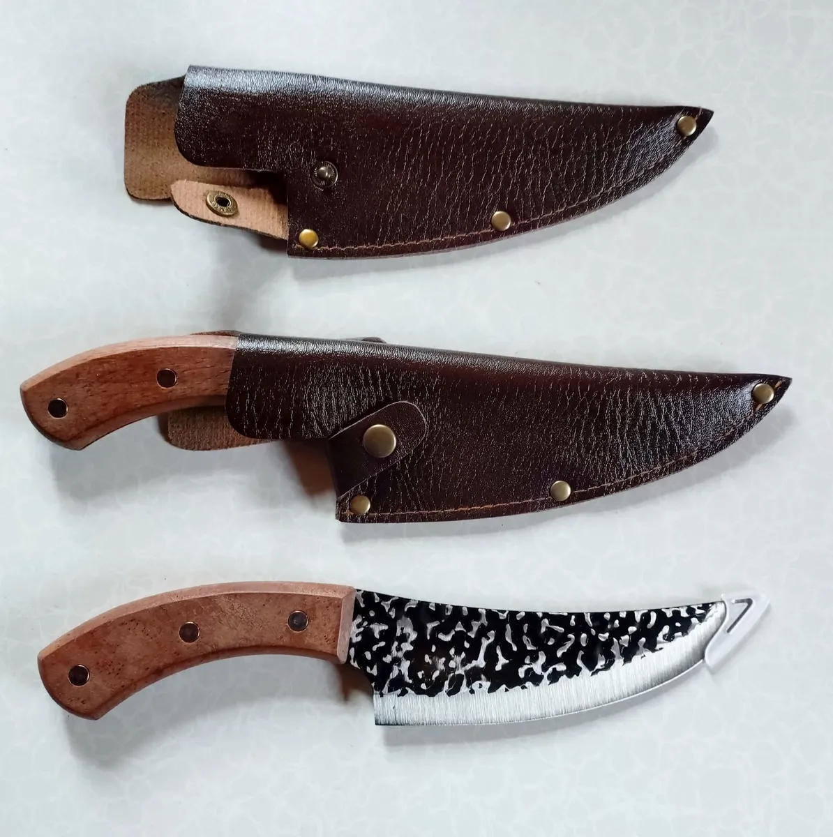 TWO KITCHEN KNIVES WITH SHEATHS (NEW). - Image 1