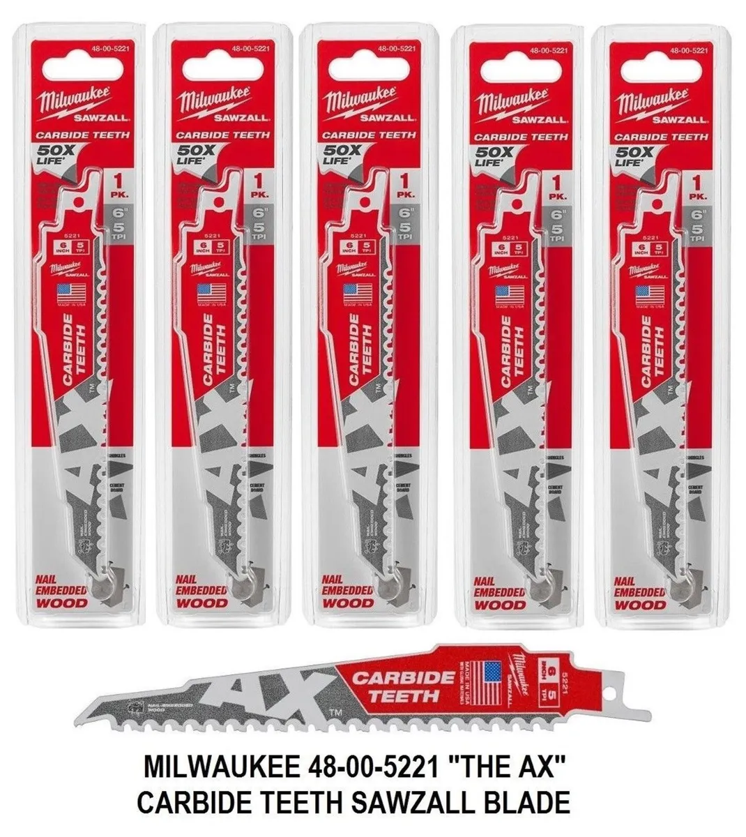 5x Milwaukee Carbide teeth Sawzall Wood Blades - Image 3