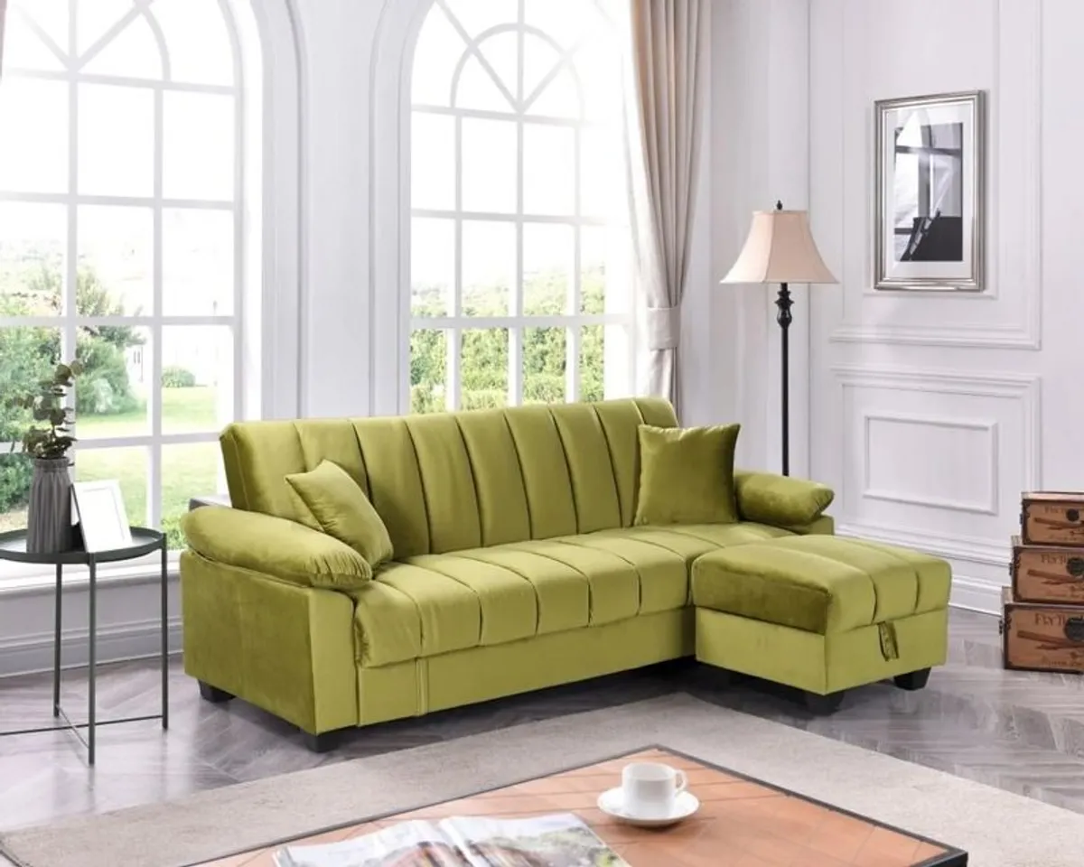 Sofa Bed with Storage Pouffe 210cm Lime Yadhi Ideal Irish Homes - Image 1