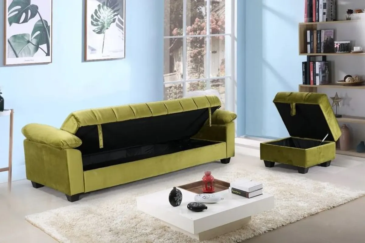 Sofa Bed with Storage Pouffe 210cm Lime Yadhi Ideal Irish Homes - Image 3