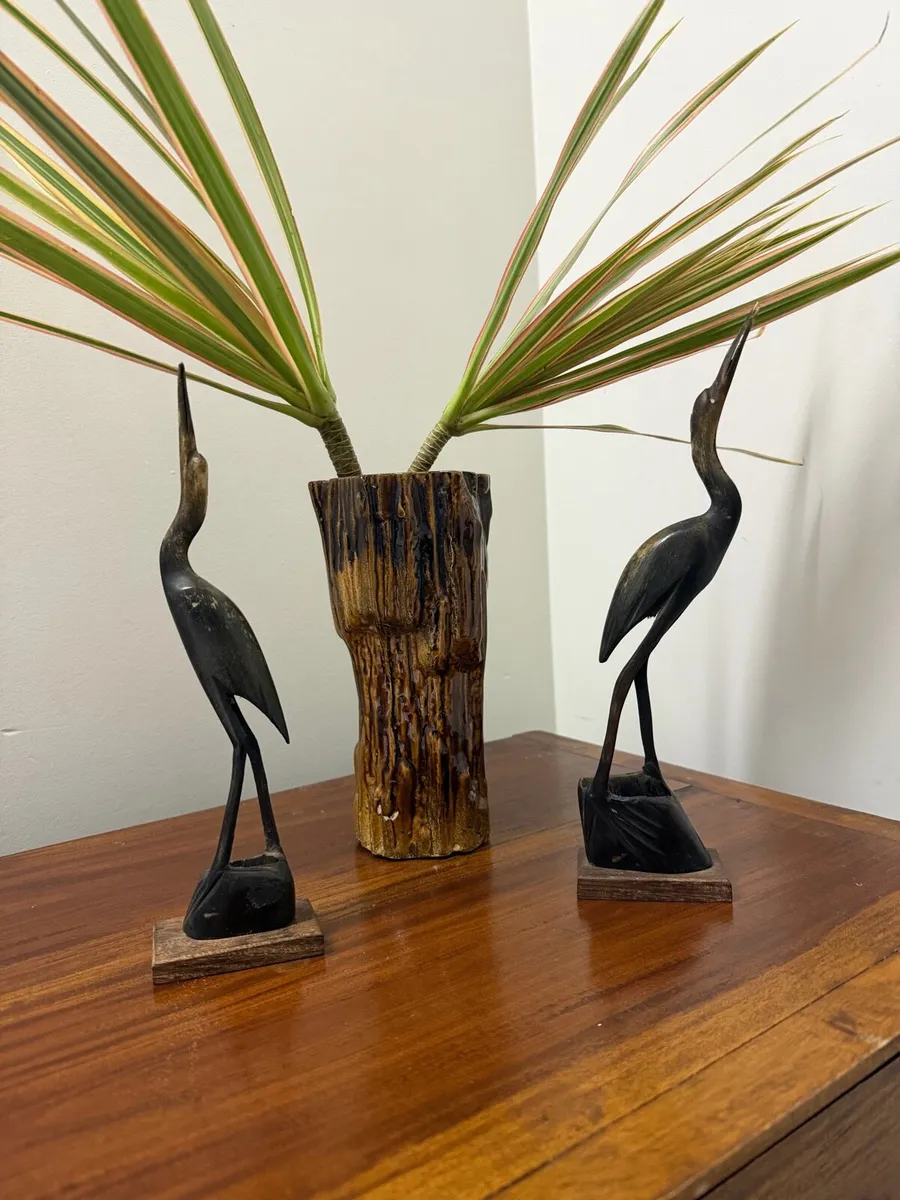 Vintage Pair Horn Crane Ornaments - Image 1