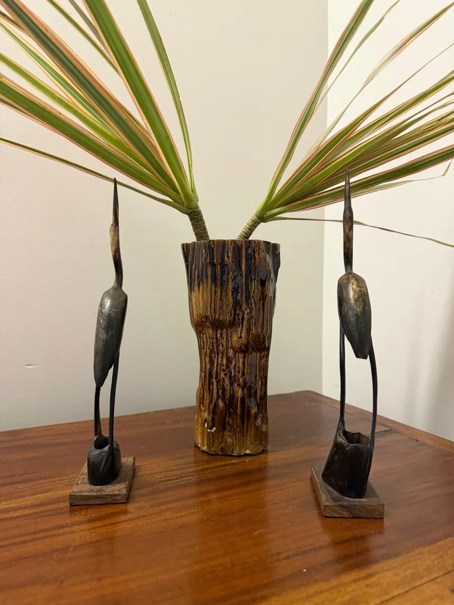 Vintage Pair Horn Crane Ornaments - Image 4
