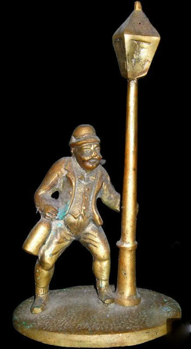 Large 12" Vintage Brass "Drunk Man & Lamppost" - Image 1