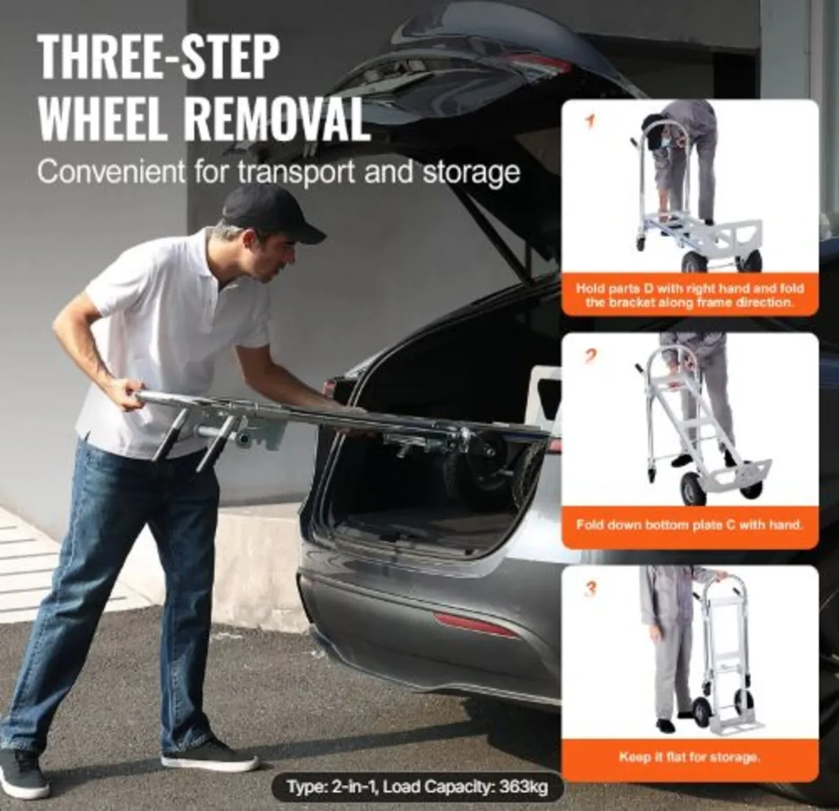 Aluminum Hand Truck,2 in 1,362.9 kg Load Capacity - Image 3