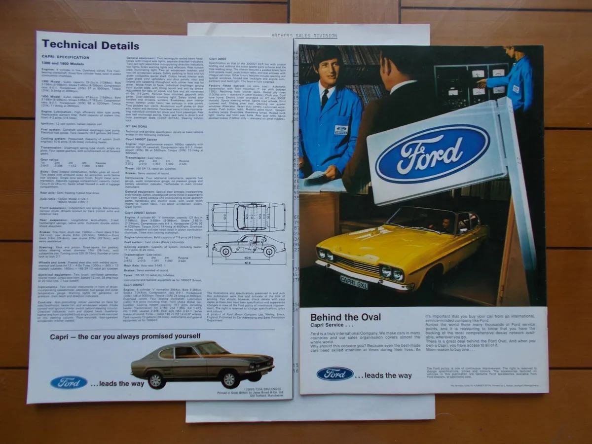 1970's Ford Capri Brochures & Price Lists - Image 3
