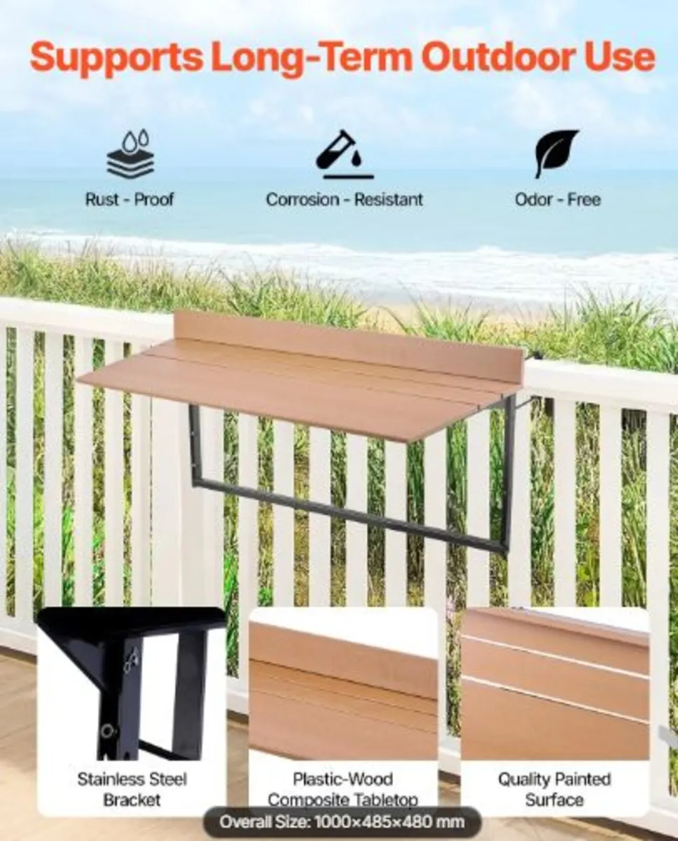 Balcony Hanging Table, 15 x 39 in Folding Balcony - Image 2